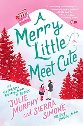Book cover with two people standing in the snow with pink pine trees and mountains in the background