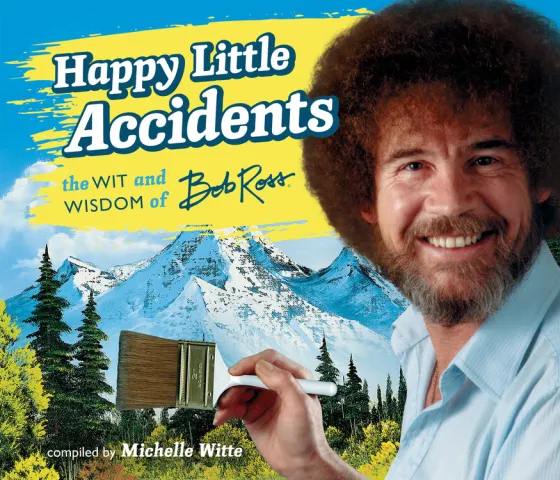 Book cover with Bob Ross painting