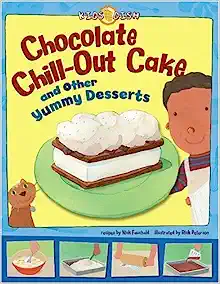 Book cover with a cartoon of a boy in an apron holding an ice cream sandwich with whipped cream on top