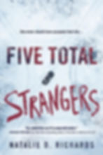 Book cover for Five Total Strangers by Natalie D. Richards featuring a car on a road in the middle of a snowy woods