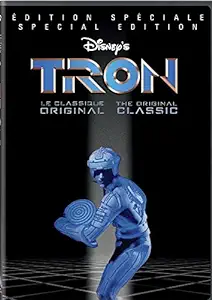 DVD cover with a man dressing in an electronic suit