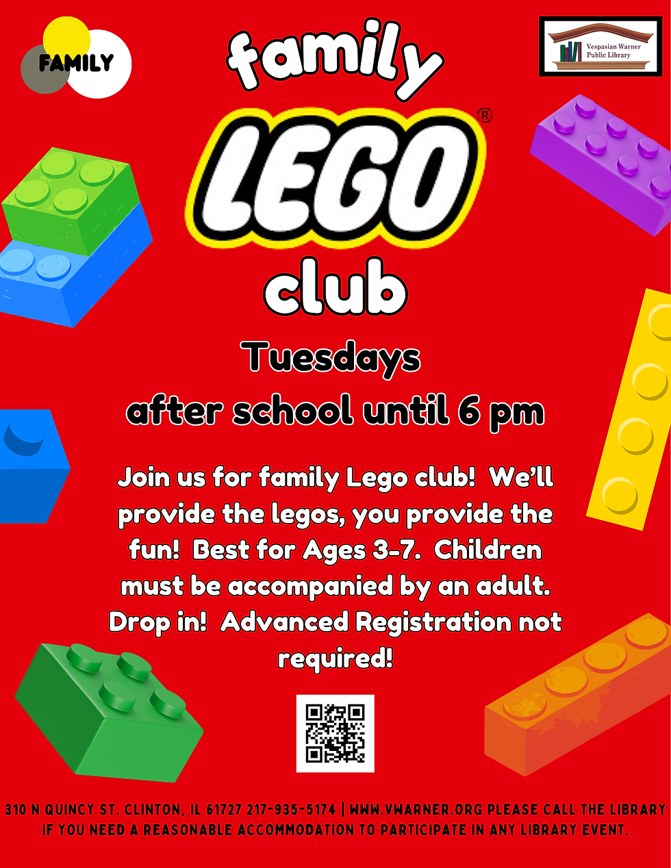 Family Lego Club 11/10 (Children 3-7 & Caregiver)