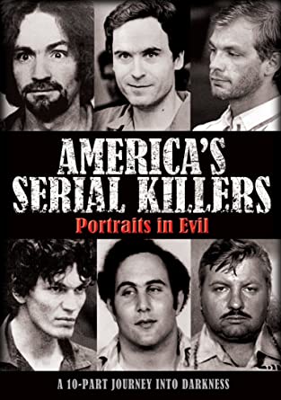 DVD cover with black and white photos of 6 famous serial killers