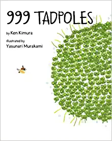 Book cover with a large group of green cartoon tadpoles in a circle
