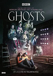 DVD cover with a couple sitting on the floor surrounded by ghosts