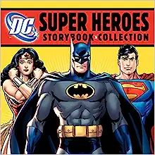 Book cover with cartoon DC super heroes