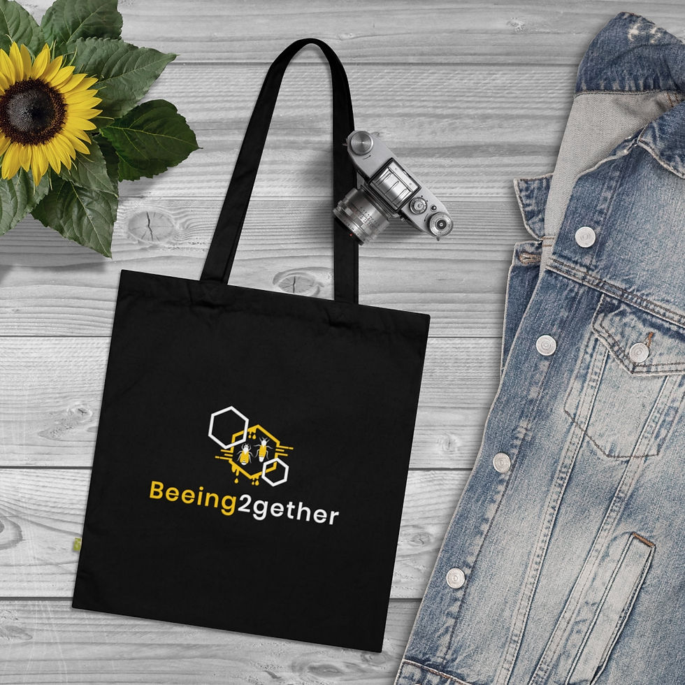 Thumbnail: Flat lay of Black Tote Bag with Beeing2gether Logo