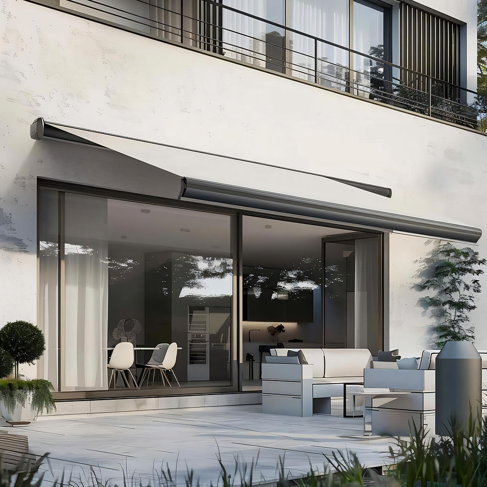 store de terrasse sur mesures gris avec coffre electrique posé à boos près de rouen par fermetures lepicard