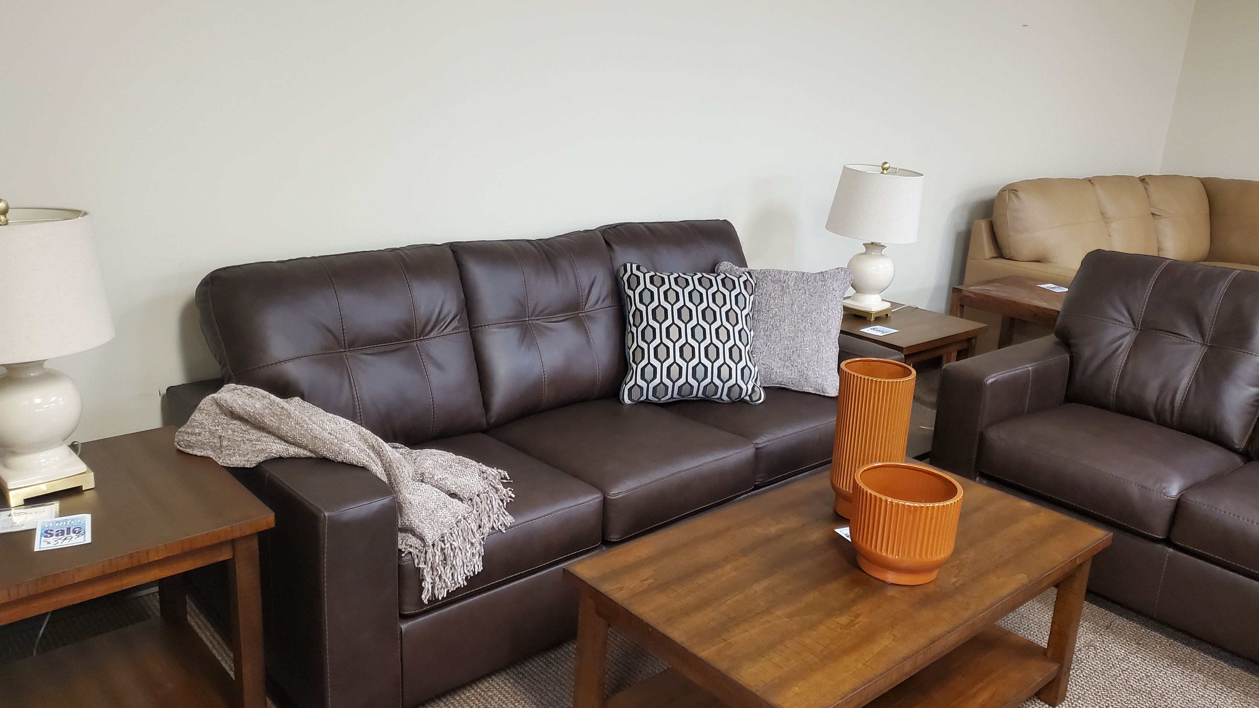 Real Leather Stationary Sofa