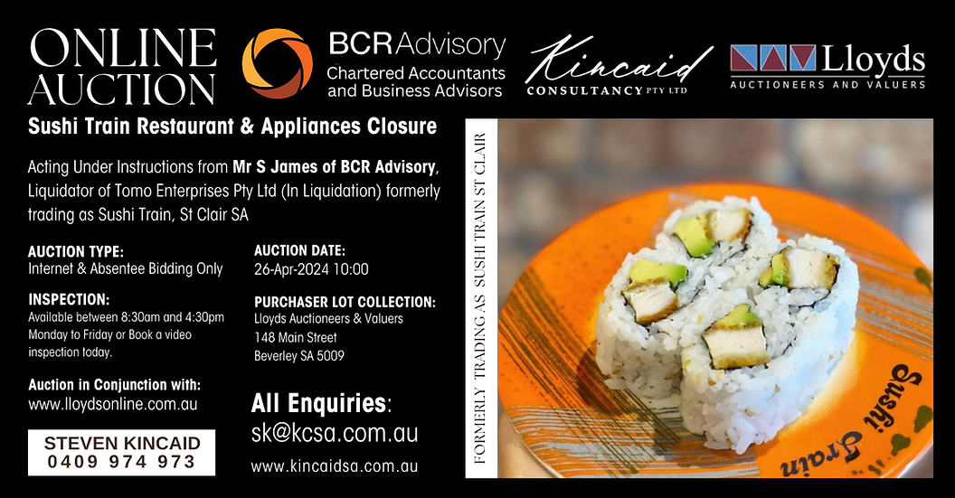 Commercial kitchen equipment sold at insolvency auction Adelaide