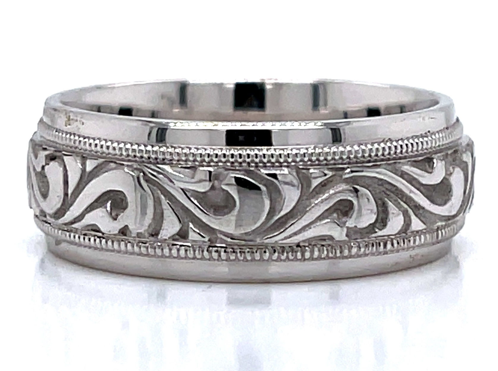 Deep Scroll Engraved Wedding Ring