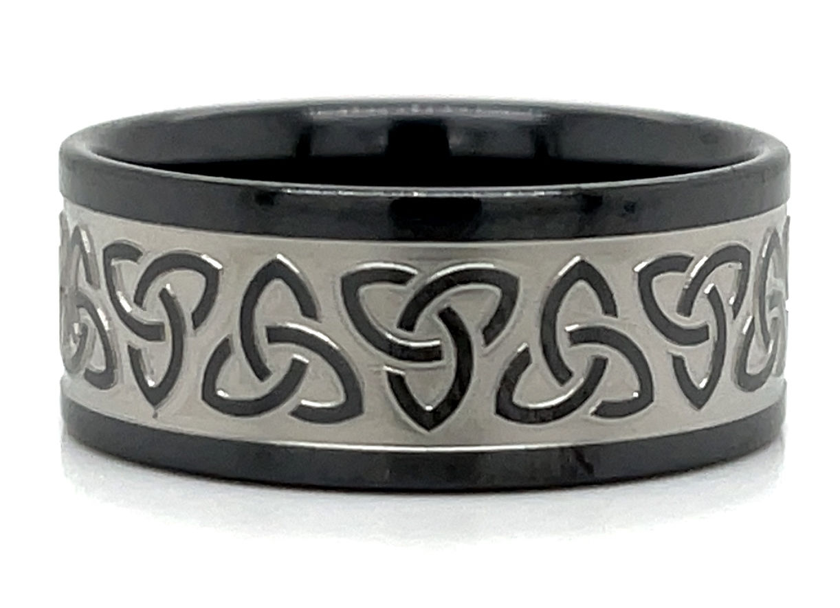 Celtic Knot Black Zirconium Ring