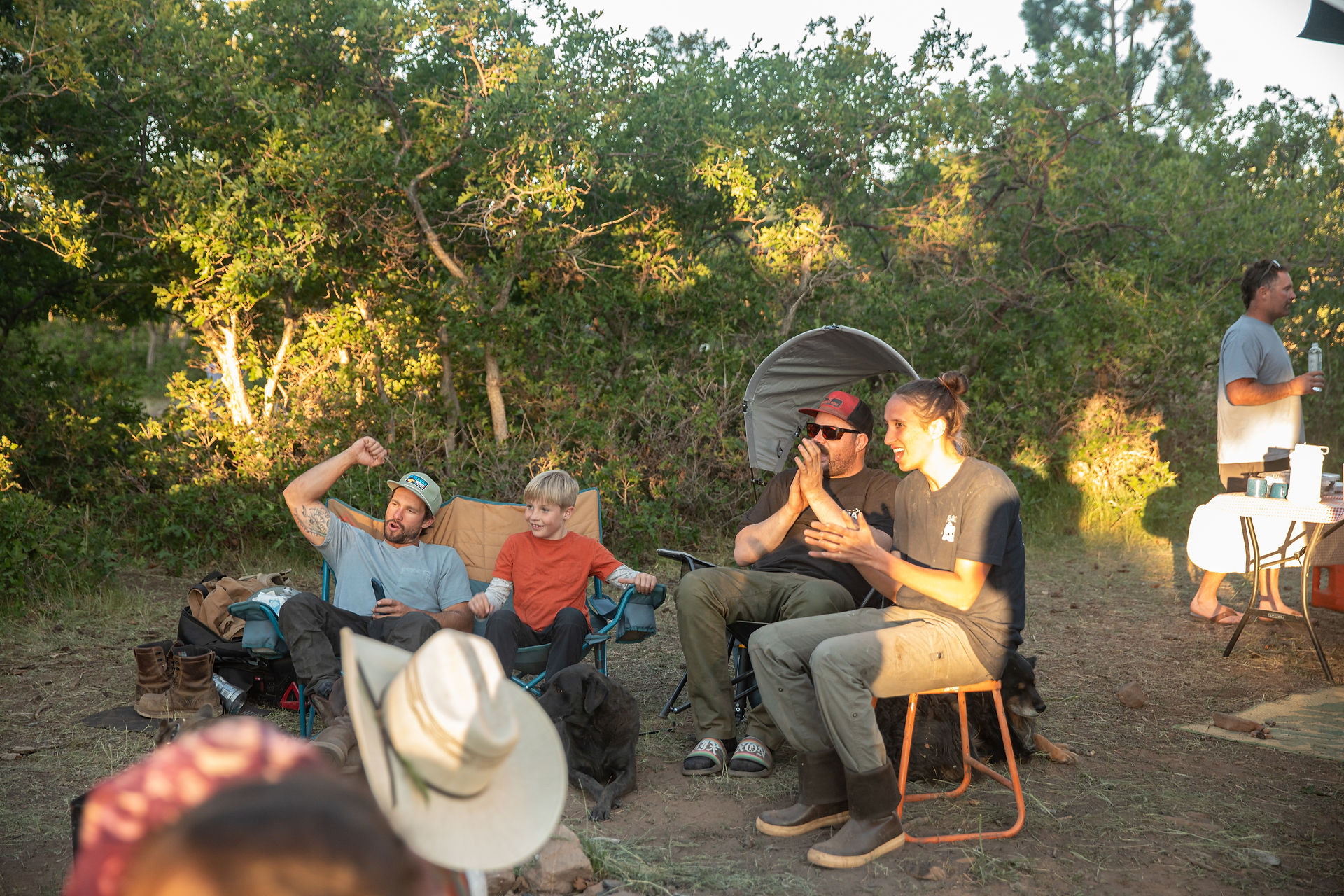 A perfect end to the day — bikes cooled down, riders warming up by the fire.