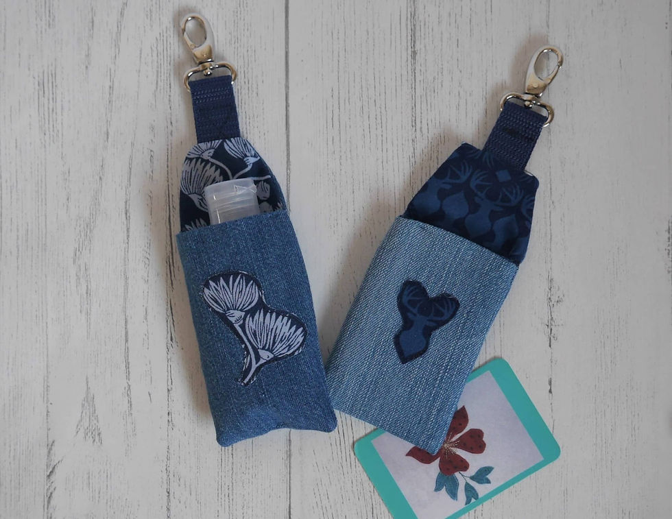 Denim hand sanitiser pouch