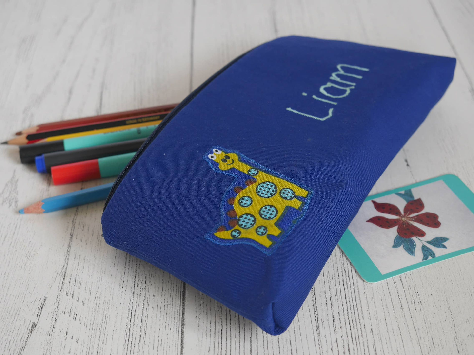 Personalised dinosaur pencil case by BarMadeBags on Etsy