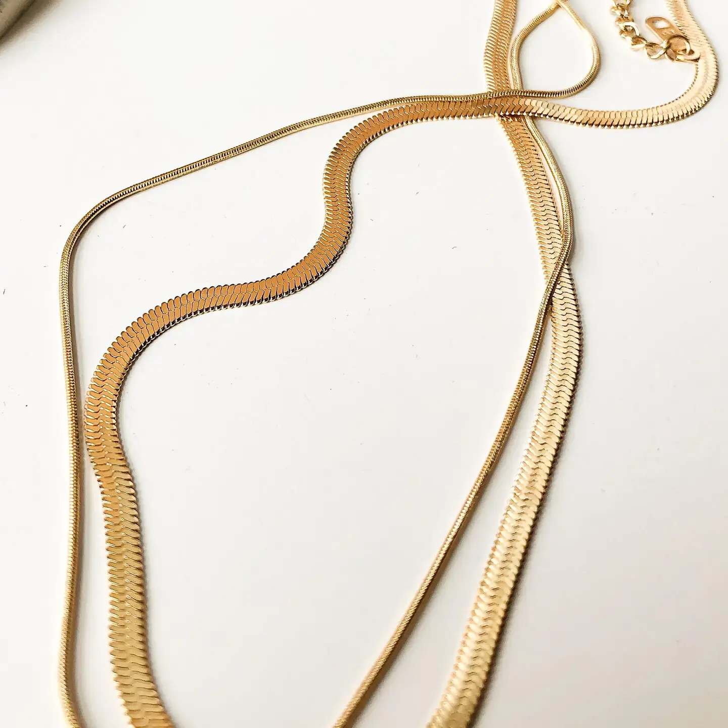 Jean 18K Gold Non-Tarnish Layered Flat Snake Chain Necklace