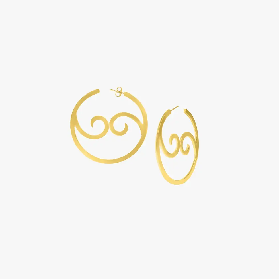 Gold hoop earrings with swirl design