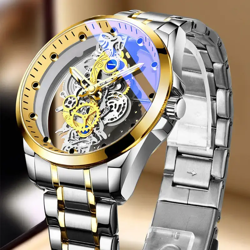 Thumbnail: Hot Trendy Fashion Wholesale Men Golden Skeleton Automatic Quartz