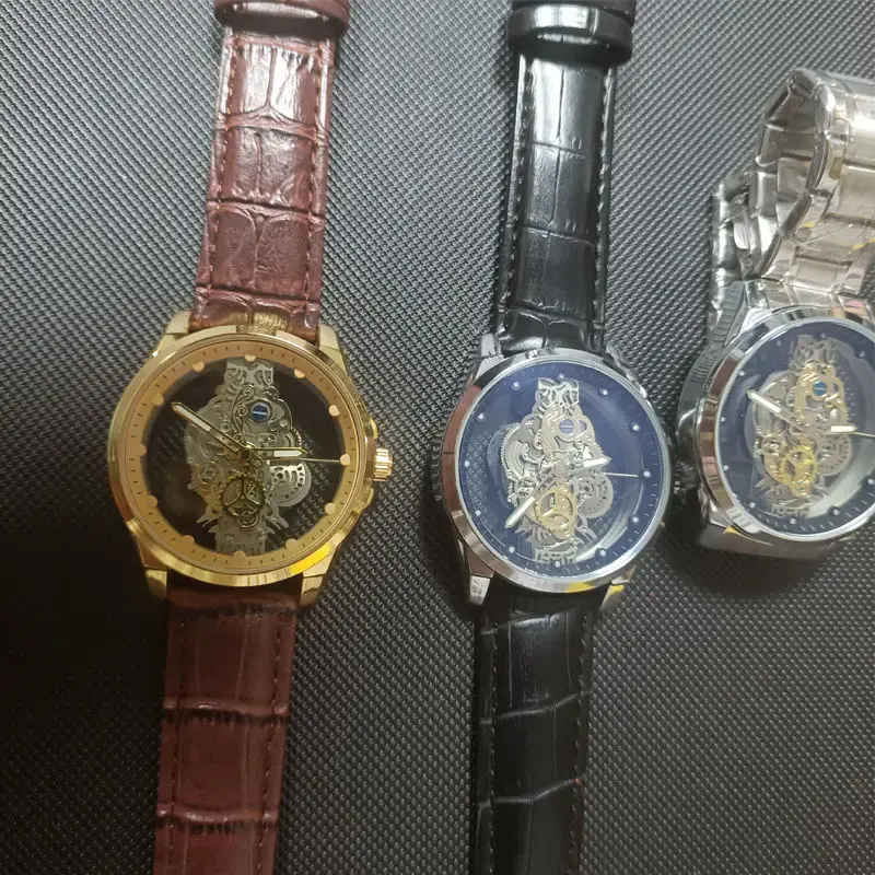 Thumbnail: Hot Trendy Fashion Wholesale Men Golden Skeleton Automatic Quartz