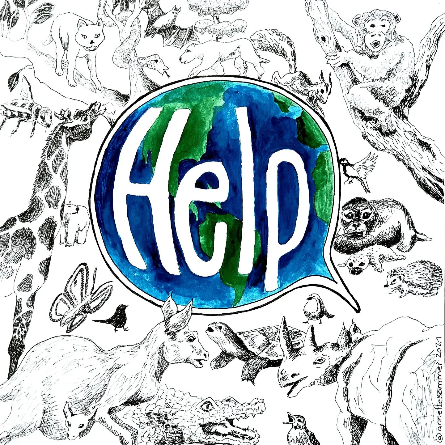 Illustration Erde Natur Ökologie ökologisches System Tierkunst Atelier Annette Sommer Tiere illustrieren