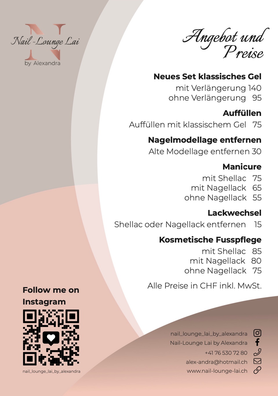 Nai Lounge Flyer mit Angeboten und Preisen