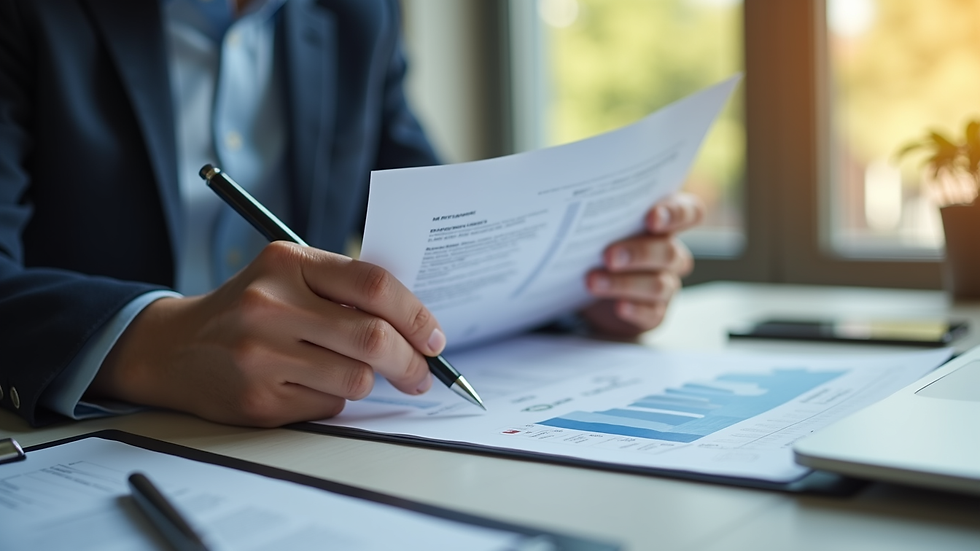 Close-up view of a real estate agent showing property documents