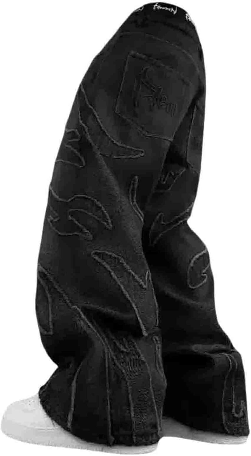 Retro Flame Splicing Wide Leg Gothic Straight Tube Loose Jeans