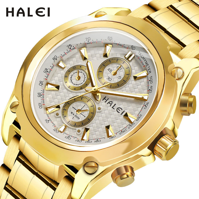 Thumbnail: HALEI 3020M Gold Quartz Waterproof Luxury Watch