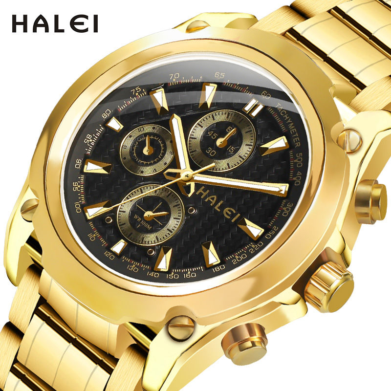 Thumbnail: HALEI 3020M Gold Quartz Waterproof Luxury Watch