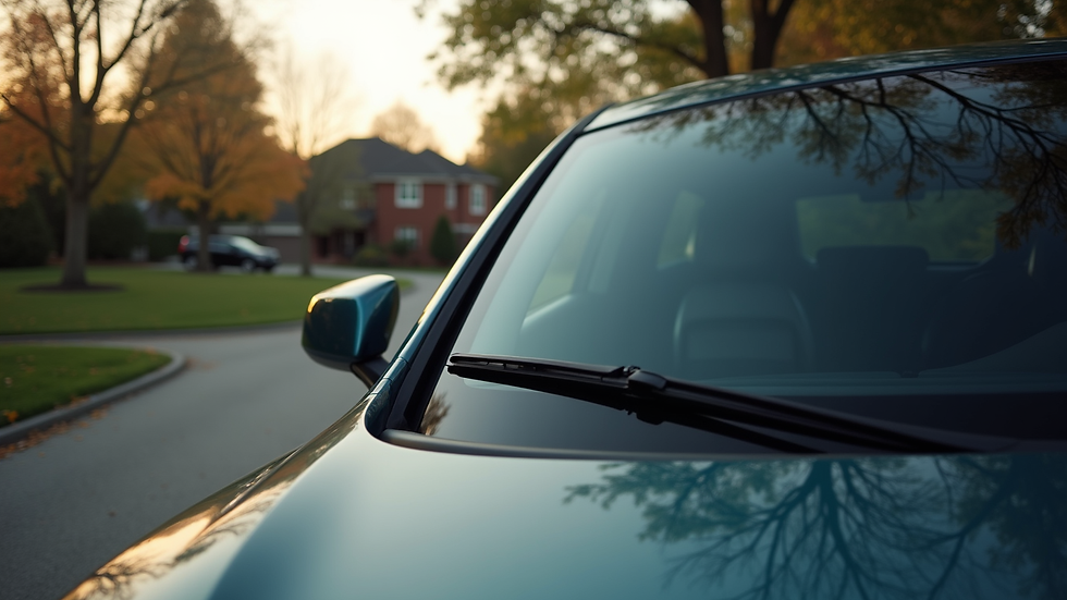 Eye-level view of a car with premium tinted windows parked in a driveway