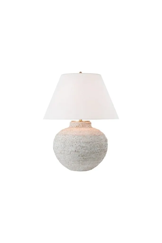 Textured ceramic table lamp with neutral linen shade