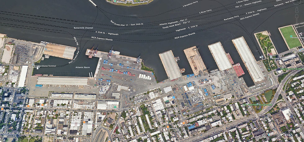 Aerial view of Brooklyn Marine Terminal and Red Hook, from the updated report cover. Imagery: Google Maps.
