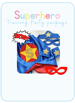 Super hero cake and Superhero mask and accessories for superhero training party