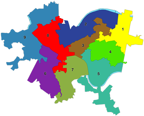 A map of all 9 PPS districts.