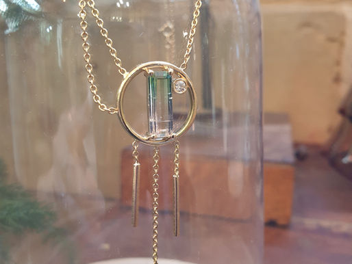 Pendentif en or jaune et tourmaline watermelon