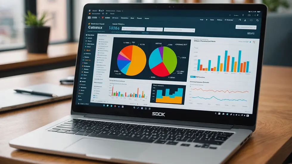 Close-up view of a laptop displaying financial statistics