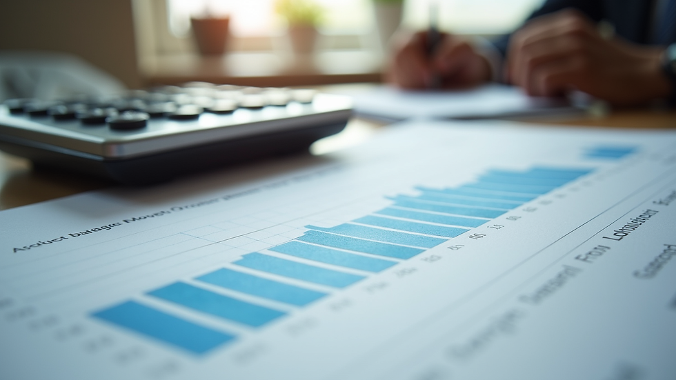 Close-up view of financial documents and calculator on a desk