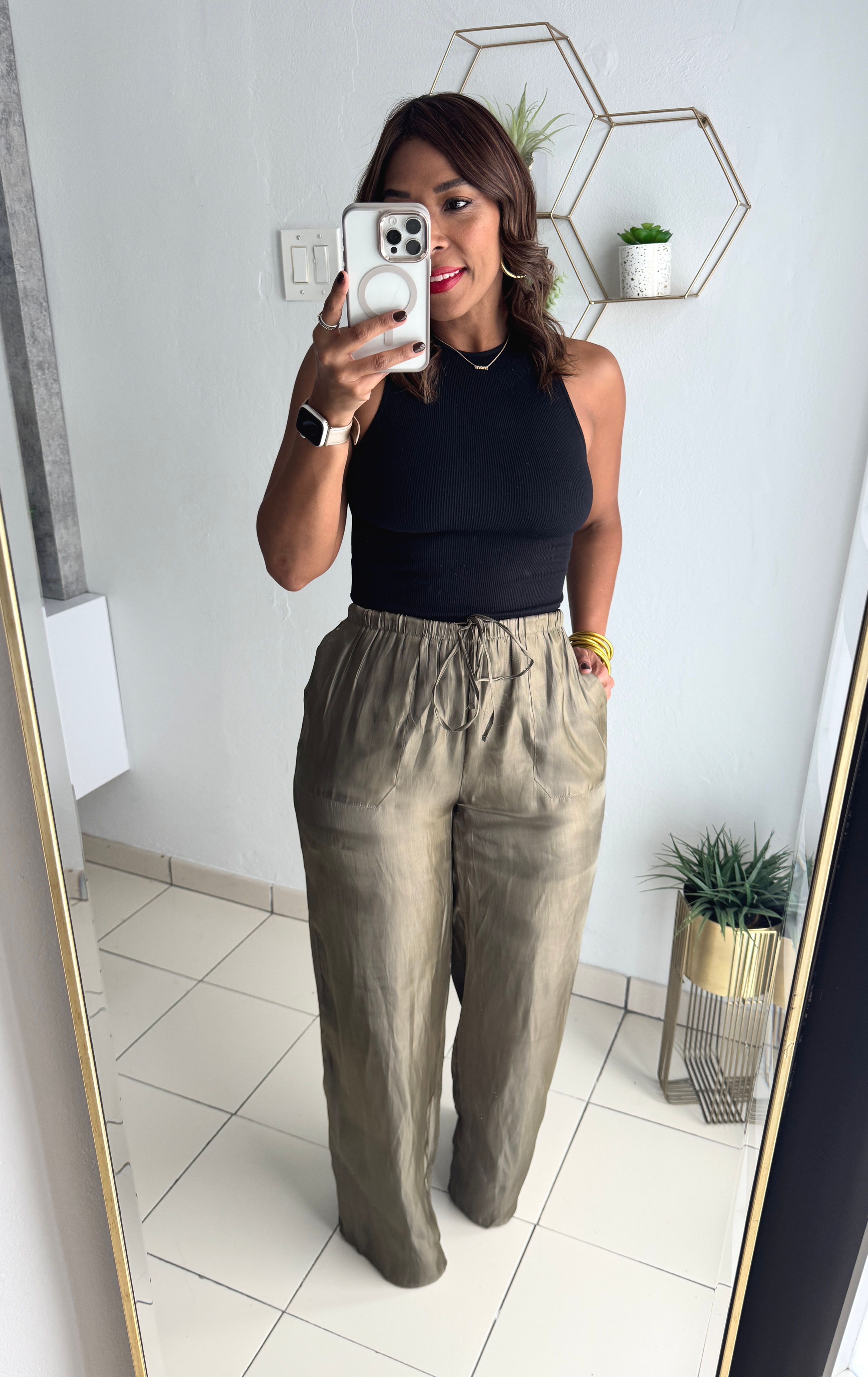 Olive Satin Pant