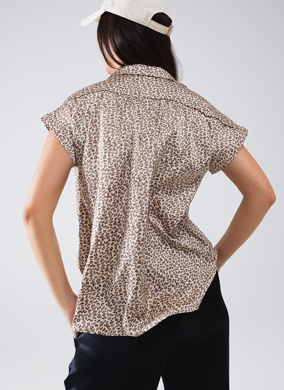 Thumbnail: Short Sleeve Leopard Satin Blouse
