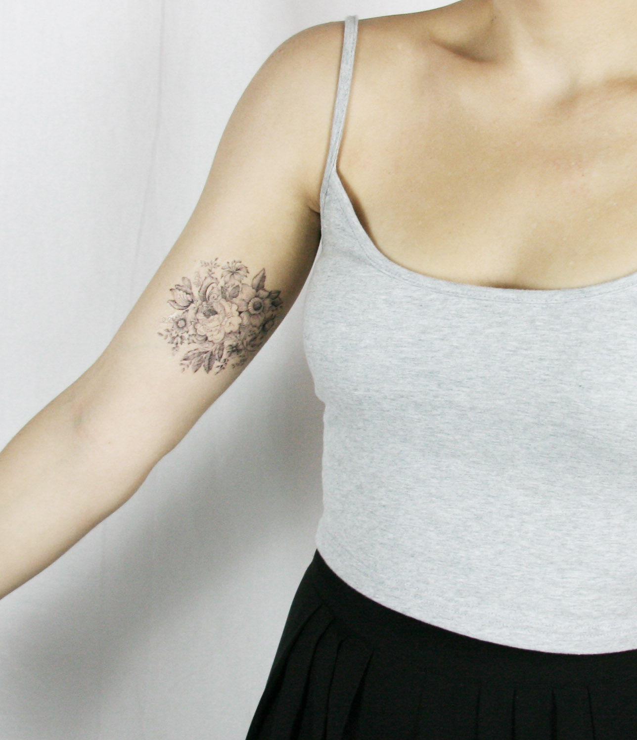 Vintage Floral Black and White Victorian temporary tattoo