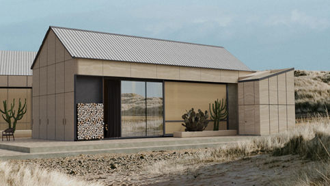 Sustainable Beach House Exterior view | Cream Interiors, Textured Ceiling, & Curved Furniture | ArcAIA Studio Dunsborough