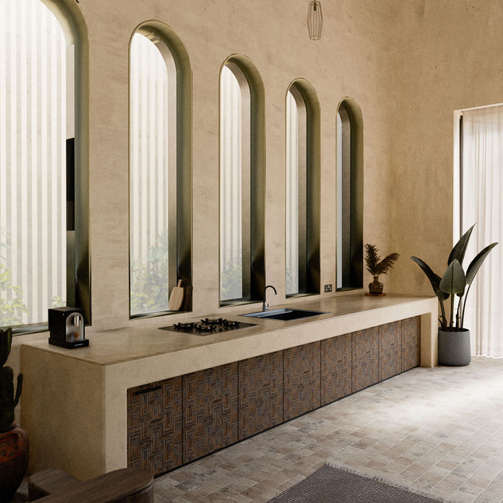 Interior of a sustainable beach house in Dunsborough by ArcAIA Studio, featuring earth materials, eco-conscious design, and seamless coastal living inspired by nature