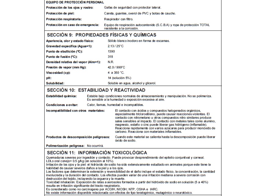 Hoja de seguridad | hidroxidodesodio