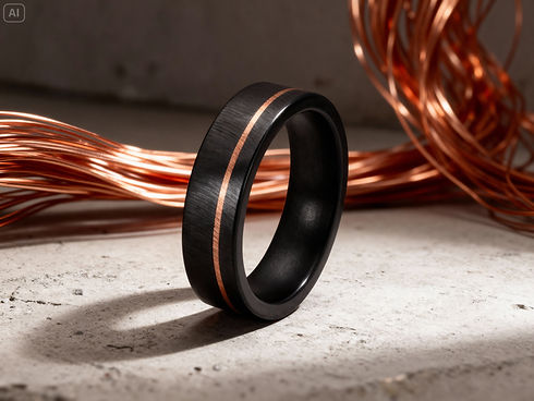 Créaly Céramika univers homme bague noire alliance fusion céramique noire inrayable or rouge 18 carats