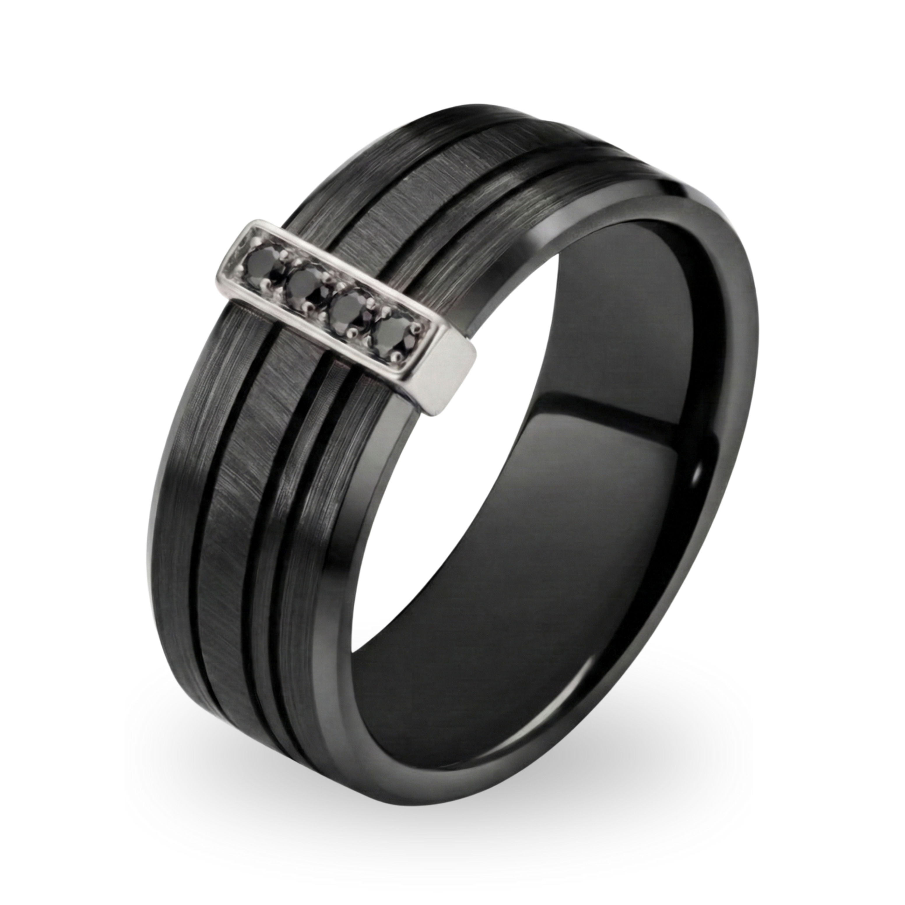 Bague Moderna Orion céramique noire, or 18 carats, diamants noirs