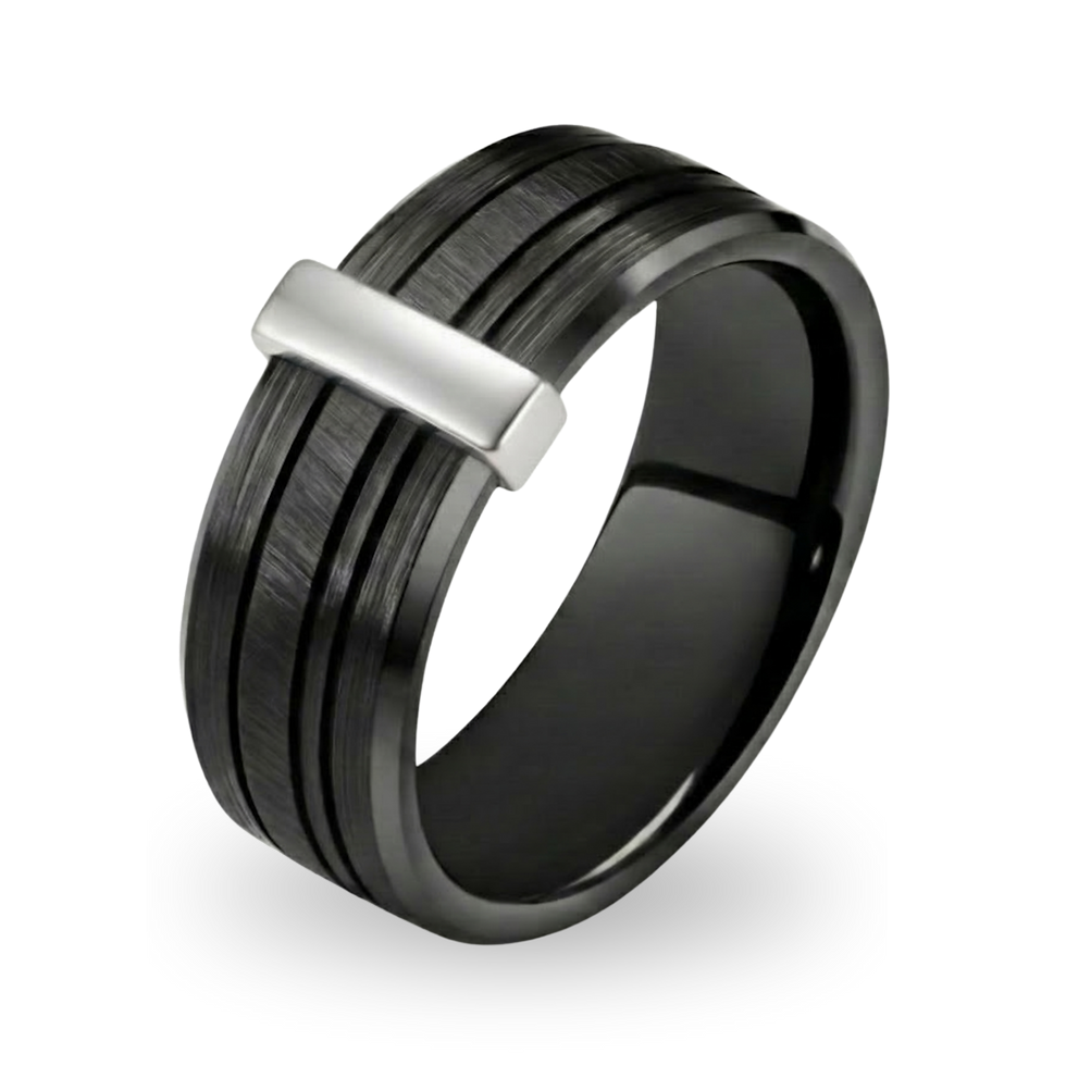 Miniature : Bague Moderna Orion céramique noire, or 18 carats