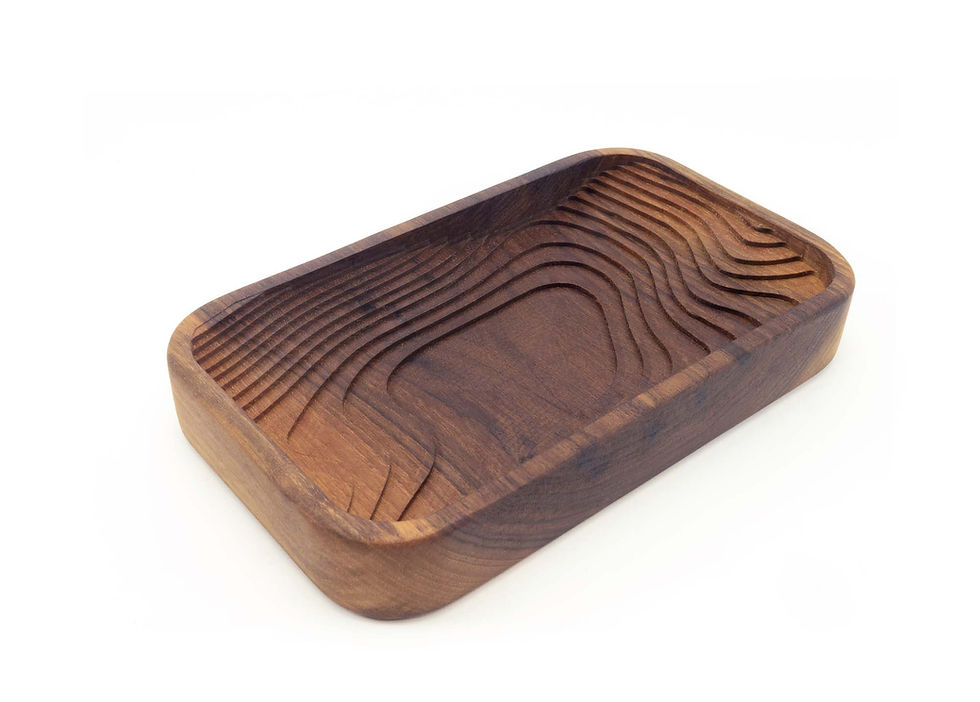 Thumbnail: Layered topographic tray carved from walnut, perfect for holding jewelry and office supplies.
