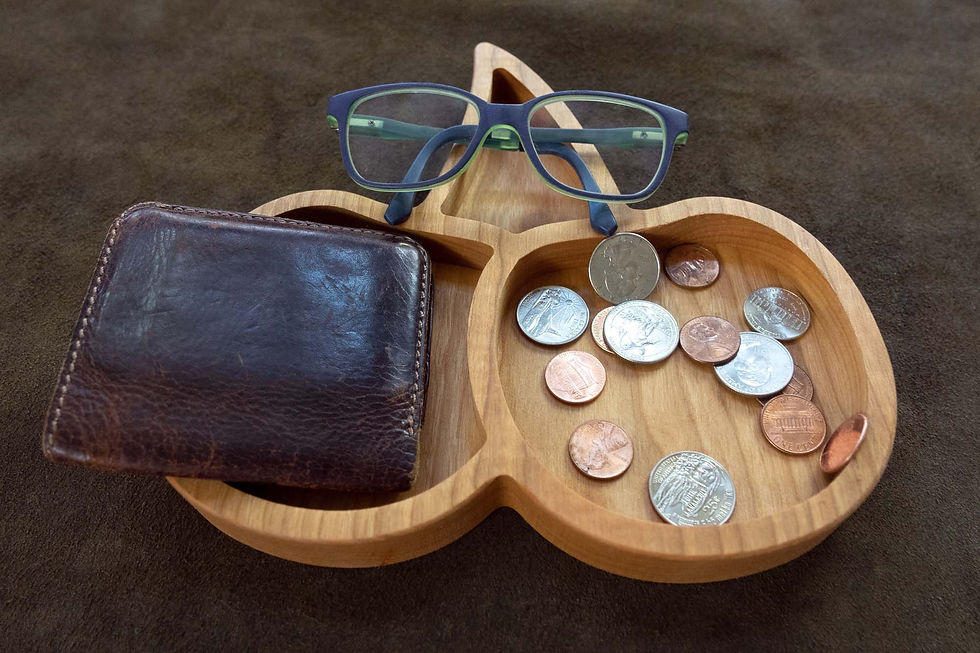 Thumbnail: Compact cherry wood tray, ideal for holding small desk items and easy to clean.