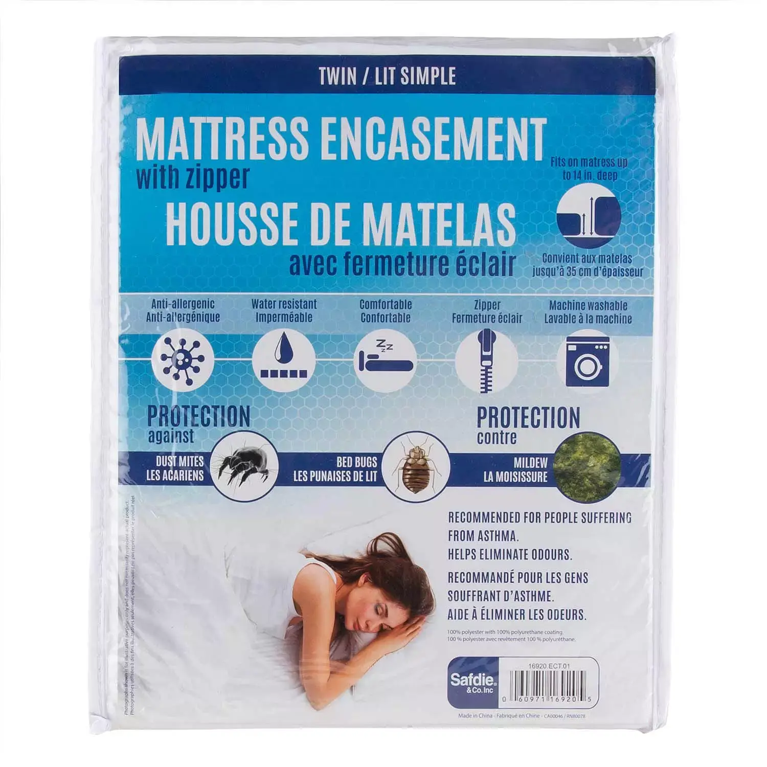 Housse de matelas avec fermeture éclair lit simple