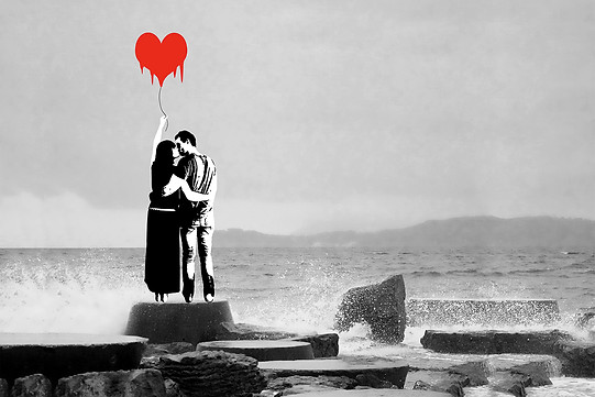 amour, plage, amoureux, photographie d'art, digital art, noir et blanc